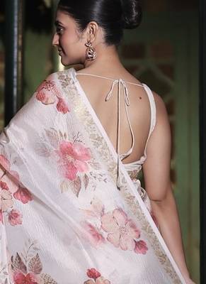 Crush organza floral print saree with blouse piece 4
