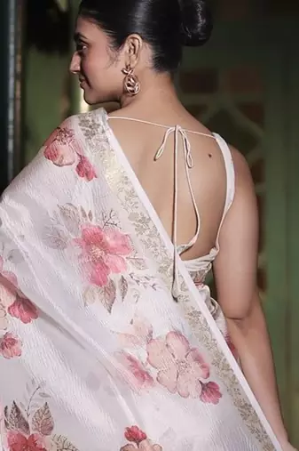 Crush organza floral print saree with blouse piece