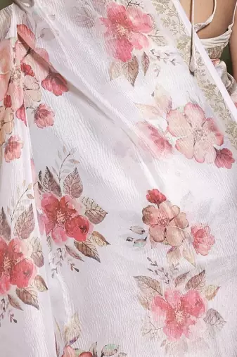 Crush organza floral print saree with blouse piece