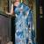 Blue abstract print soft silk saree with zari border with blouse piece