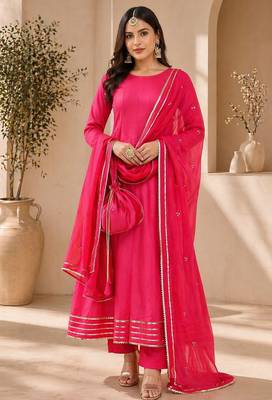Pink chanderi gotta patti work anarkali suit 1