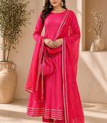 Pink chanderi gotta patti work anarkali suit