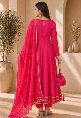 Pink chanderi gotta patti work anarkali suit 2
