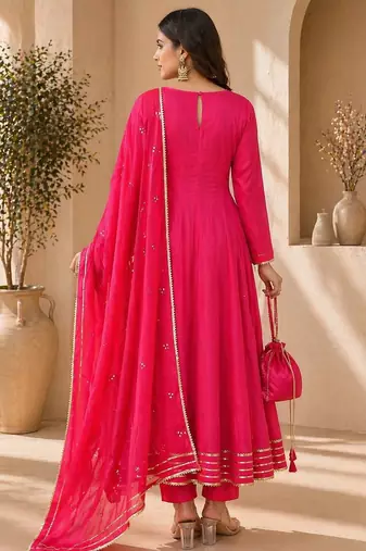 Pink chanderi gotta patti work anarkali suit