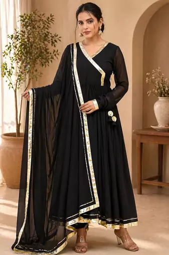 Black georgette gotta patti work anarkali suit