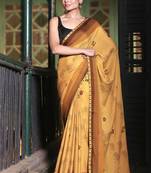 Soft moss crepe mustard printed saree with blouse piece