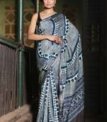 Soft dola silk blue ajrakh print saree with blouse piece
