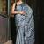 Soft dola silk blue ajrakh print saree with blouse piece