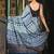 Soft dola silk blue ajrakh print saree with blouse piece