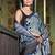 Soft dola silk blue ajrakh print saree with blouse piece