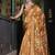 Mustard abstract print soft silk saree with zari border with blouse piece