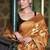 Mustard abstract print soft silk saree with zari border with blouse piece