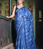 Soft moss crepe blue printed saree with blouse piece