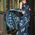 Indigo abstract print soft silk saree with zari border with blouse piece