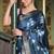 Indigo abstract print soft silk saree with zari border with blouse piece