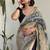 Blue bandhej print kalamkari pallu chanderi cotton saree with blouse piece