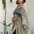 Blue bandhej print kalamkari pallu chanderi cotton saree with blouse piece