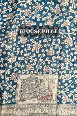 Blue bandhej print kalamkari pallu chanderi cotton saree with blouse piece 5