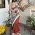 Rust orange print kalamkari pallu chanderi cotton saree with blouse piece