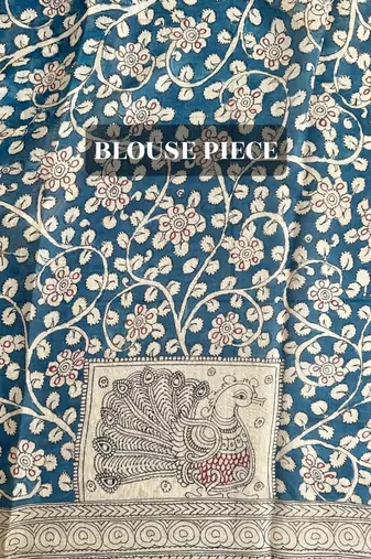Rust orange print kalamkari pallu chanderi cotton saree with blouse piece
