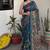 Teal blue pichwai work floral chanderi cotton saree with blouse piece