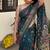 Teal blue pichwai work floral chanderi cotton saree with blouse piece