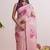 Rose pink floral chanderi silk saree with blouse piece