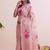 Rose pink floral chanderi silk saree with blouse piece