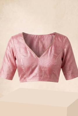 Rose pink floral chanderi silk saree with blouse piece 5