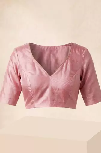 Rose pink floral chanderi silk saree with blouse piece