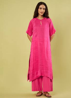 Pink handwoven linen khadi kurta and pant 1