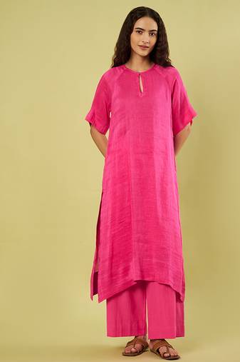 Pink handwoven linen khadi kurta and pant
