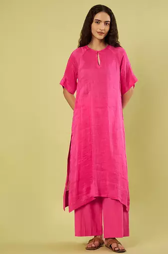 Pink handwoven linen khadi kurta and pant