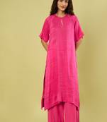 Pink handwoven linen khadi kurta and pant