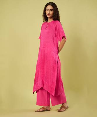 Pink handwoven linen khadi kurta and pant 2