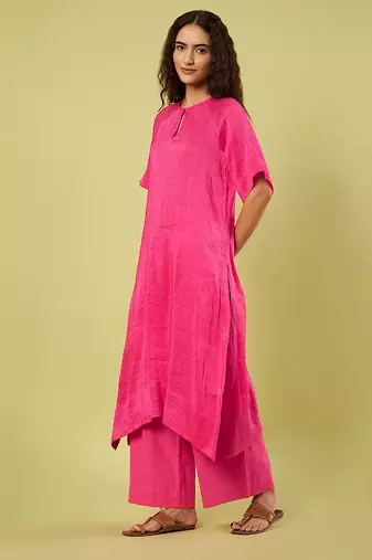 Pink handwoven linen khadi kurta and pant