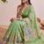 Pastel green floral chanderi silk saree with blouse piece