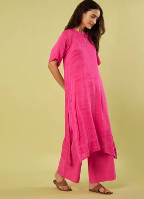Pink handwoven linen khadi kurta and pant 3