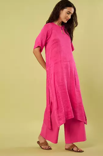 Pink handwoven linen khadi kurta and pant