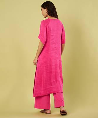 Pink handwoven linen khadi kurta and pant 4