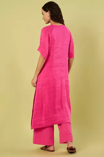 Pink handwoven linen khadi kurta and pant