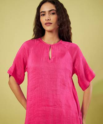 Pink handwoven linen khadi kurta and pant 5