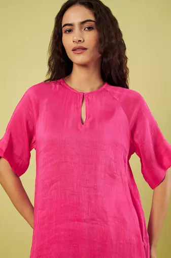 Pink handwoven linen khadi kurta and pant