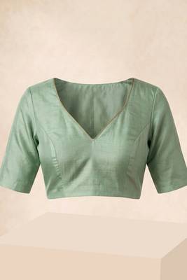 Pastel green floral chanderi silk saree with blouse piece 5