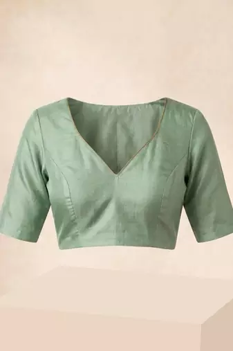 Pastel green floral chanderi silk saree with blouse piece