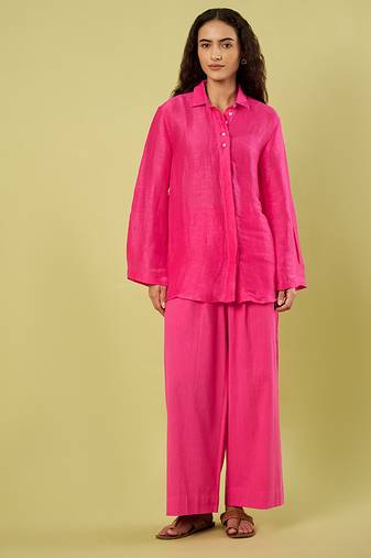 Pink handwoven linen khadi co ord set