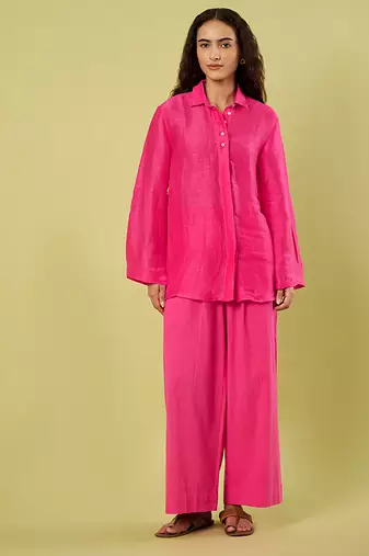 Pink handwoven linen khadi co ord set