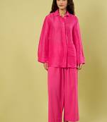 Pink handwoven linen khadi co ord set
