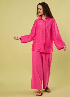Pink handwoven linen khadi co ord set 2
