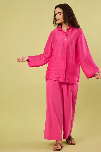 Pink handwoven linen khadi co ord set